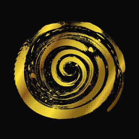 Gold Twirl Brush Strokes with Texture Effect Isolated on Black Background. Scratch and Texture Elements For Designのイラスト素材