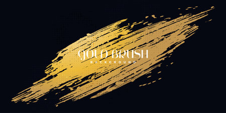 Luxury Gold Grunge Brush Stroke with Texture Effect Isolated on Black Background. Brush Stroke Illustration for Banner, Poster, or Sports. Scratch and Texture Elements For Designのイラスト素材
