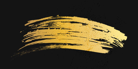 Luxury Gold Grunge Brush Stroke with Texture Effect Isolated on Black Background. Brush Stroke Illustration for Banner, Poster, or Sports. Scratch and Texture Elements For Designのイラスト素材