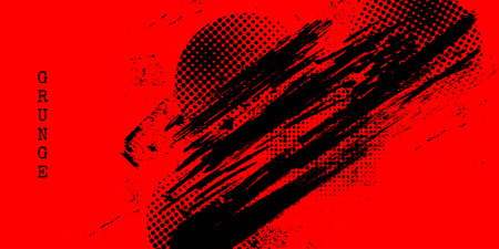 Black and Red Grunge Brush Background with Halftone Effect. Retro Grunge Backgroundのイラスト素材