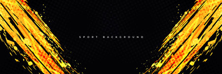 Abstract Sports Background with Orange Brushstrokes and Halftone Effect. Dynamic Grunge Background Designのイラスト素材