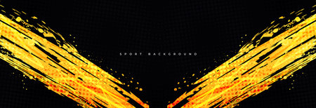 Abstract Sports Background with Orange Brushstrokes and Halftone Effect. Dynamic Grunge Background Designのイラスト素材
