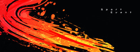 Abstract Sports Background with Orange and Red Gradient Brushstrokes and Halftone Effect. Dynamic Grunge Background. Scratch and Texture Elements For Designのイラスト素材