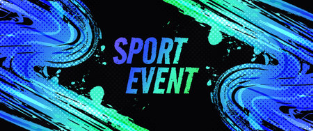 Abstract Sports Background with Blue and Green Gradient Brushstrokes and Halftone Effect. Vibrant Grunge Backgroundのイラスト素材