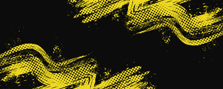 Abstract Black and Yellow Dirty Grunge Background with Halftone Effect. Sports Background with Brush Stroke Illustrationのイラスト素材