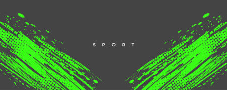 Abstract Sports Background with Green and Gray Brush Texture and Halftone Effect. Grunge Background for Banner or Poster Designのイラスト素材