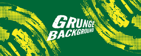 Abstract Background with Green and Yellow Brush Texture and Halftone Effect. Grunge Sport Background, for Event Banner or Poster Designのイラスト素材