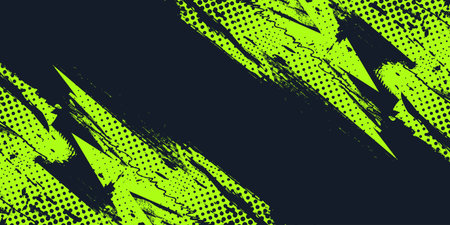 Lime Green Brush Texture with Halftone Effect Isolated on Dark Background. Grunge Sport Background, for Banner or Poster Designのイラスト素材