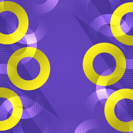 Vibrant Geometric Abstract Design with Yellow Circles on Purple Backgroundのイラスト素材