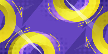 Vibrant Geometric Abstract Design with Yellow Circles on Purple Backgroundのイラスト素材