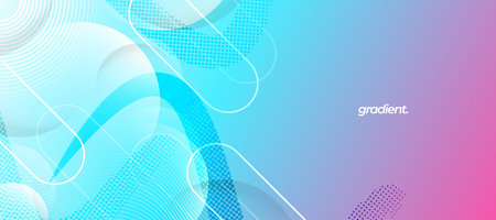 Modern and Minimalist Abstract Background in Blue and Purple Gradient Colors. Creative Banner with Geometric Circle Shapesのイラスト素材