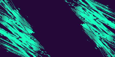 Abstract Grunge Design with Green Brush Texture on Purple Background with Halftone Style. For Sport Banner or Poster Design Elementsのイラスト素材