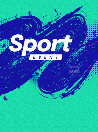 Abstract Sport Cover or Poster Design with Blue and Cyan Brush Strokes and Halftone Effect. Grunge Sport Banner or Poster Design Templateのイラスト素材