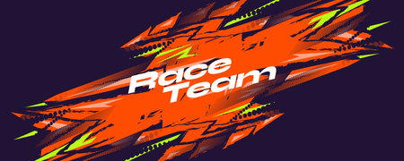 Abstract Background with Orange Grunge Brush Strokes and Green Sharp Shapes with Halftone Pattern. For Racing or Sports Banner and Poster Designのイラスト素材