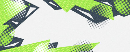 Abstract and Trendy Background with Dark Green and Gray Shapes, Halftone Patterns and Textured...