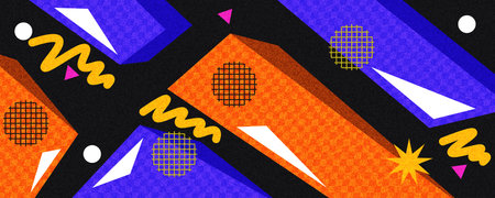 Vibrant Memphis Background with Bold Geometric Shapes. Abstract Background with Retro Style,...