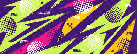 Vibrant and Energetic Sports Background in Colorful Pop Art Comic Style with Grunge Shapes, Halftone Patterns and Textured Effects
