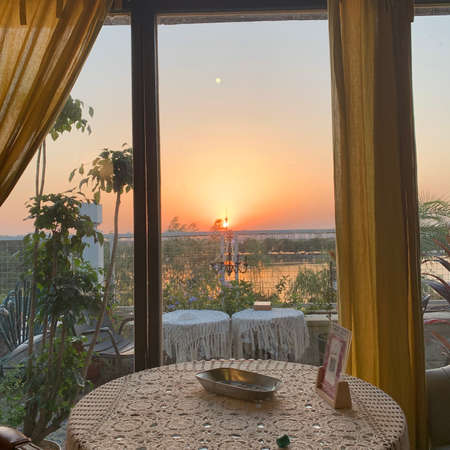 Sunset over the river in Luxor, Egypt, Africaの写真素材