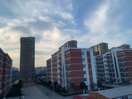 A high angle shot of a residential area under construction with a cloudy skyの写真素材