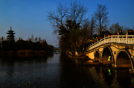 Lake bridge sceneryのeditorial素材