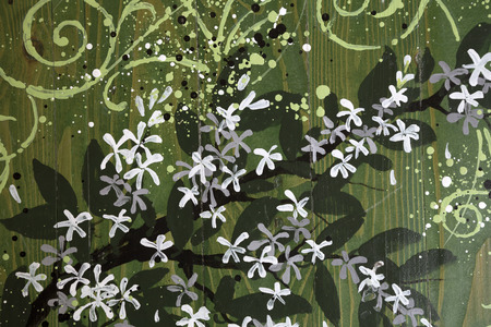 white flower Art brush on a wood textureの写真素材