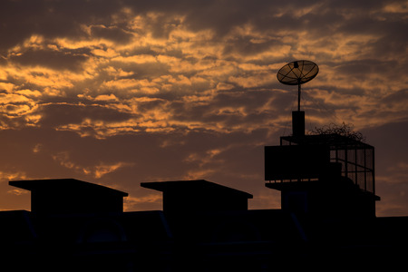 Communication equipment on the top of the building の写真素材