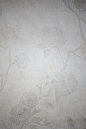 A dirty white wall paper with rose flower pattern embossの写真素材