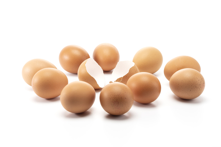 The one egg open with other enclose for looking isolated on with backgroundの写真素材