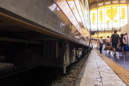 The Bangkok Hualamphong train station with traveler atmospher colour toned shallow focusの写真素材