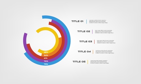 Circular chart color infographics step by step in a series of circle. Element of chart, graph, diagram with 5 options - parts, processes. Vector business template for presentationのイラスト素材