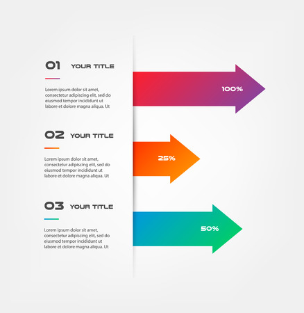 Arrows info-graphics step by step. Element of chart, graph, diagram with 3 options - parts, processes, timeline. Vector business template for presentation, workflow layout, annual report, web design.のイラスト素材