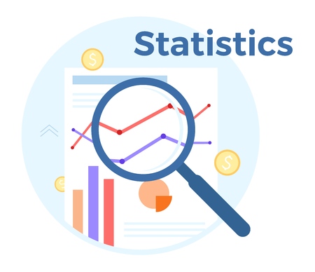 Statistics analysis vector flat illustration. Concept of accounting, analysis, audit, financial report. Auditing tax process.のイラスト素材