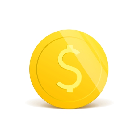 3d realistic gold coins set on white in different positions .Money isolated on white. Vector illustrationのイラスト素材