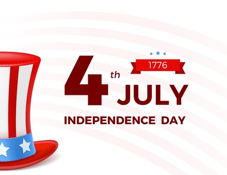 4th of July with USA flag, Independence Day Banner. Fourth of July felicitation classic postcard. USA Happy Independence day greeting card. Vector illustration. EPS 10.のイラスト素材