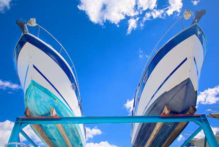 Motor boats on shipyardの写真素材