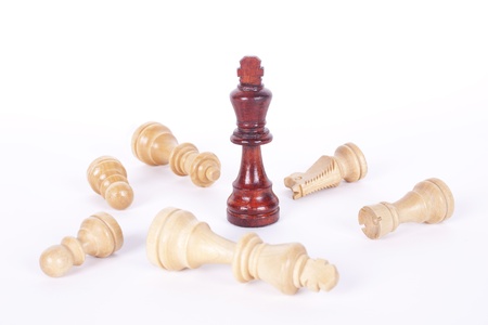 Black King Victorious over white pieces. On clean white background.