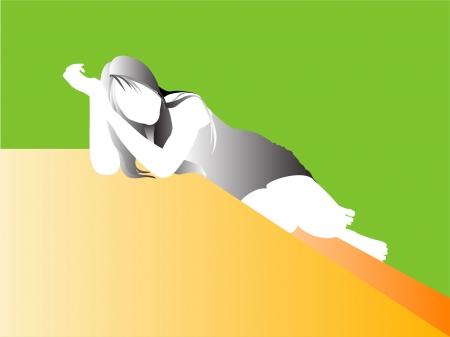 long hair girls on desk illustrationのイラスト素材