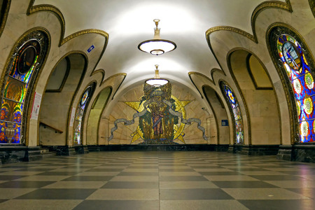Novoslobodskaya subway station in Moscow, Russiaのeditorial素材