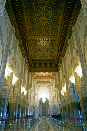 Interior of Hassan II Mosque in Casablanca, Morocco.のeditorial素材