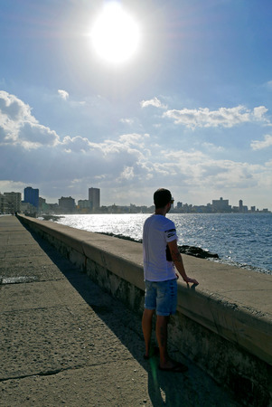 Sunset at Malecon avenue in Havana, Cuba.の写真素材