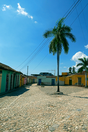 Colorful traditional houses in the colonial town of Trinidad in Cuba.の写真素材