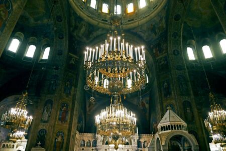 Interior of St. Alexander Nevsky Cathedral in Sofia, Bulgaria.の写真素材