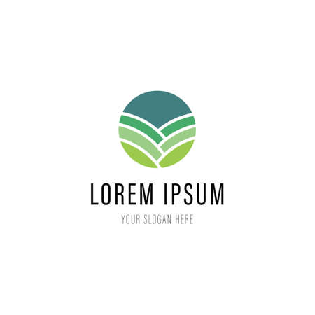 Nature creative symbol planet concept. Organic farm field abstract business agriculture logo. Eco friendly environment, fresh water, bio food icon. Corporate identity logotype, company graphic design.のイラスト素材