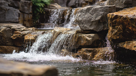 Tranquil waterfall landscape with crystal-clear water.の素材