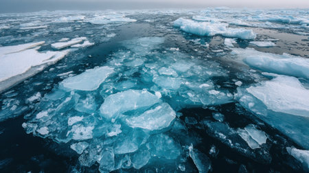 Frozen ocean ice field under cold clear sky.の素材