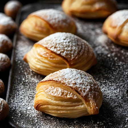 Close-Up of Flaky Sfogliatella with Ricotta Fillingの素材