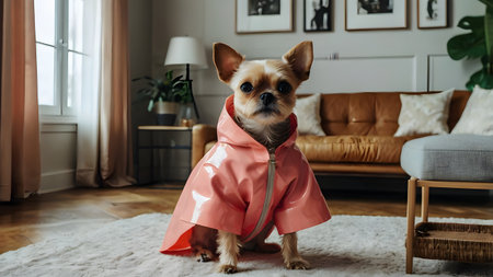 Small Dog Wearing Raincoatの素材
