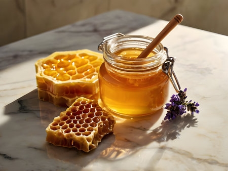 Honey Jar with Honeycomb and Lavenderの素材