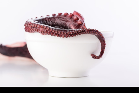 Beautiful octopus tentacle in the white bowlの写真素材