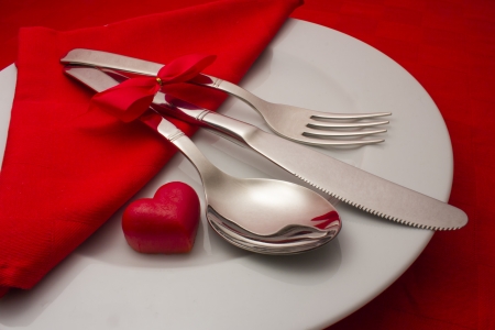 Romantic Dining with Red Marzipan Heartの写真素材